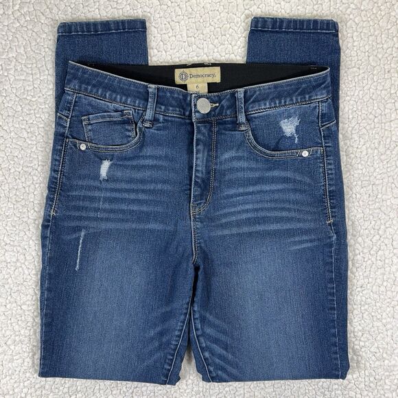 Democracy Jeans Women’s Size 6 (Actual 28x29) Blue Mid Rise Skinny Distressed - Picture 1 of 9
